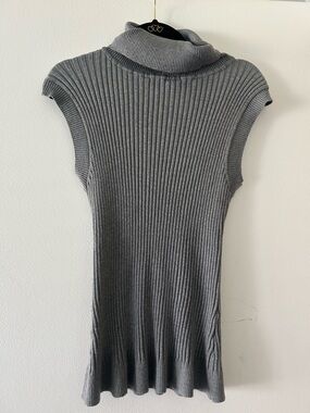 Sleeveless Ribbed Turtleneck Sweater Dress - Gray
